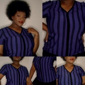 Classy Striped Black & Blue Diana Belle Blouse